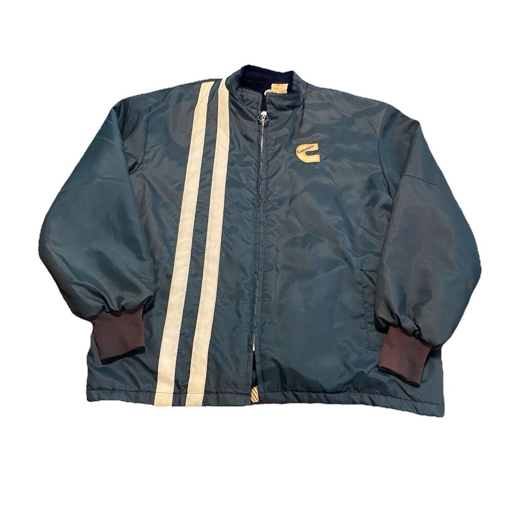 Vintage 70s Cummins Diesel Logo Jacket Coat Dodge Ideal Zip Lined Windbreaker XL